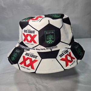 Austin FC Dos Equis Soccer Ball Bucket Hat White Black Green XX Beer Promo